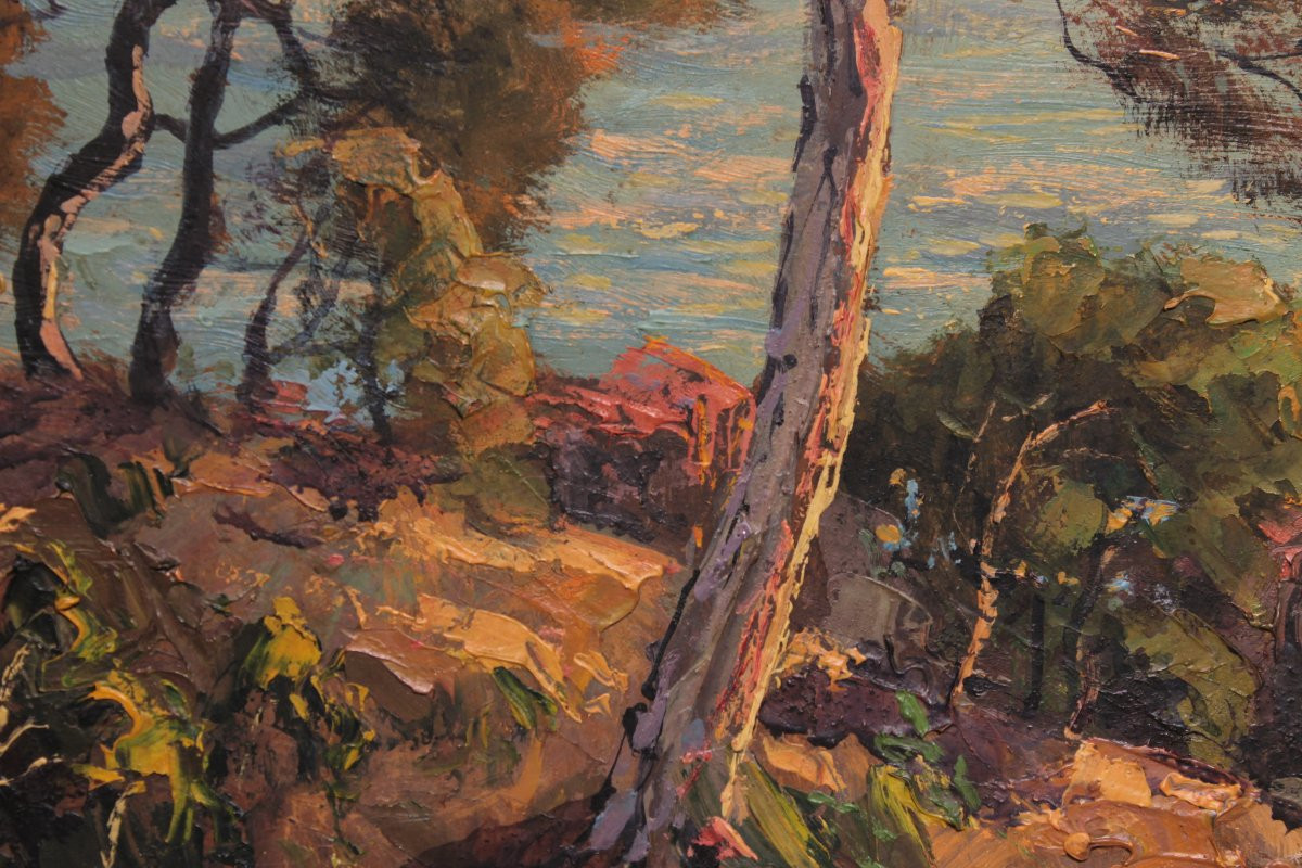 Large Marine Painting By Pierre Forest - French Riviera, 1920s/1930s-photo-5