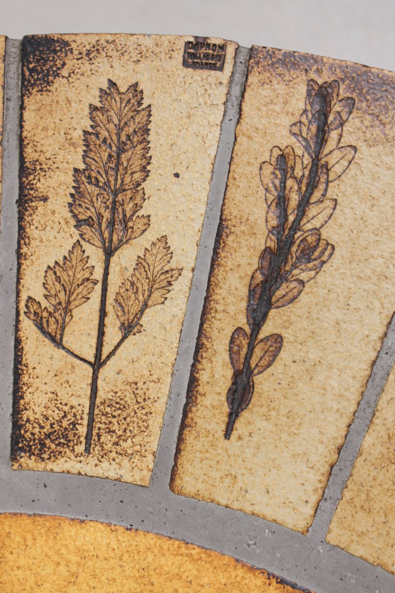 Round Coffee Table With Herbarium By Roger Capron, Vallauris - Ceramic And Wooden Frame-photo-5