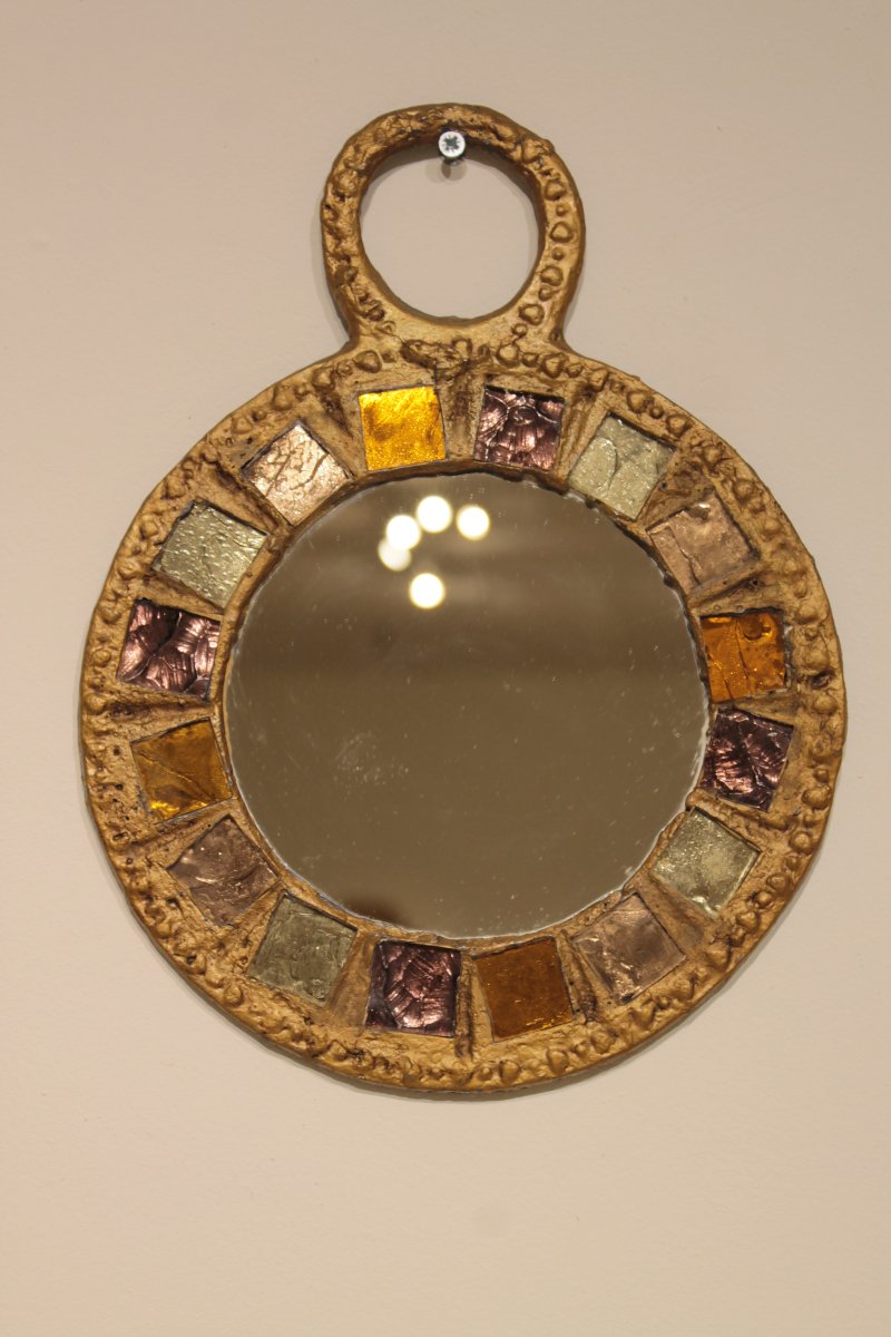 Miroir brutaliste en plomb et talosel de Irena Jaworska -photo-2