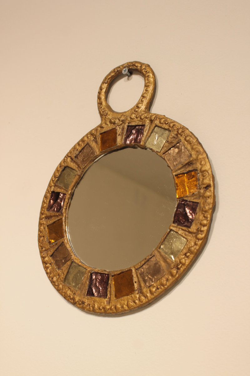 Miroir brutaliste en plomb et talosel de Irena Jaworska -photo-3