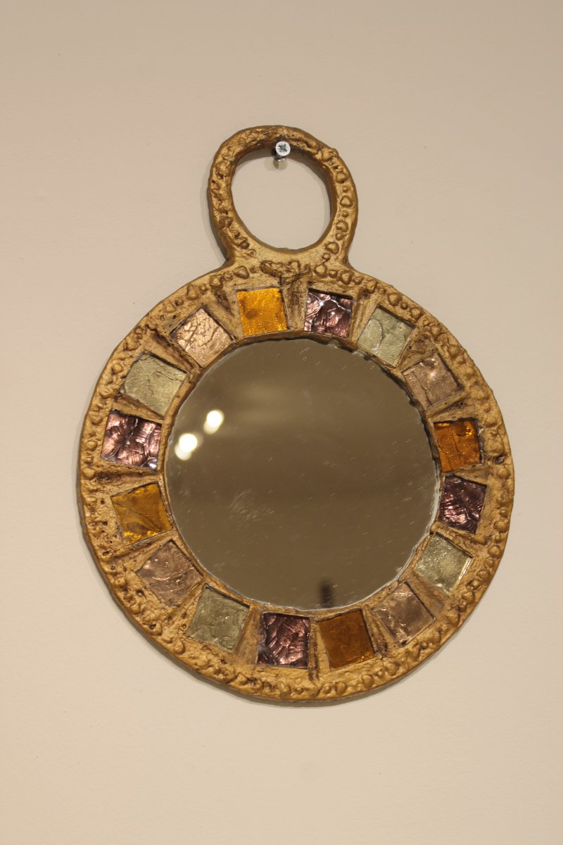 Miroir brutaliste en plomb et talosel de Irena Jaworska -photo-4