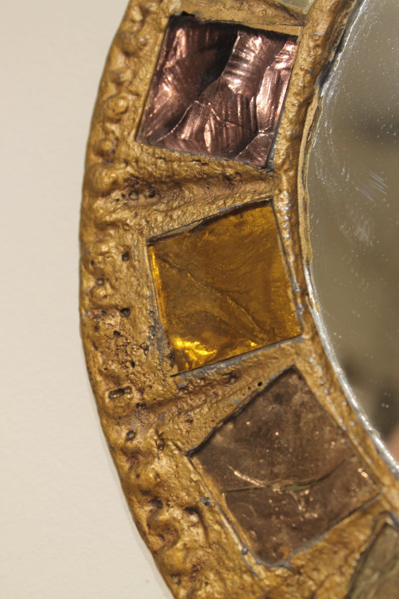 Miroir brutaliste en plomb et talosel de Irena Jaworska -photo-3