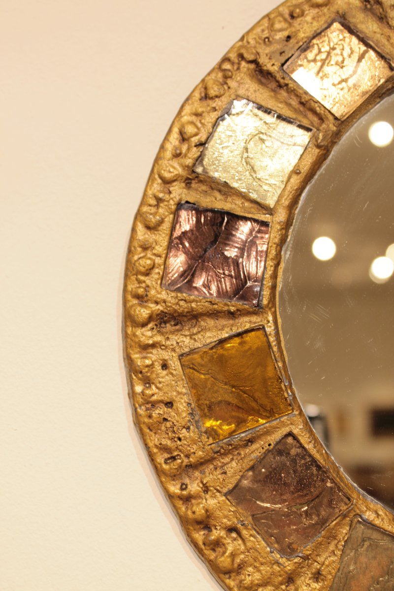 Miroir brutaliste en plomb et talosel de Irena Jaworska -photo-4