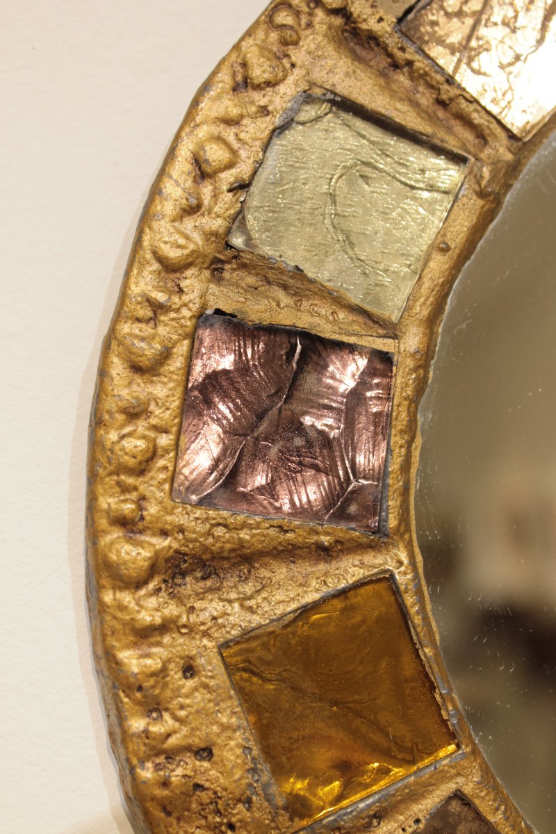 Miroir brutaliste en plomb et talosel de Irena Jaworska -photo-5