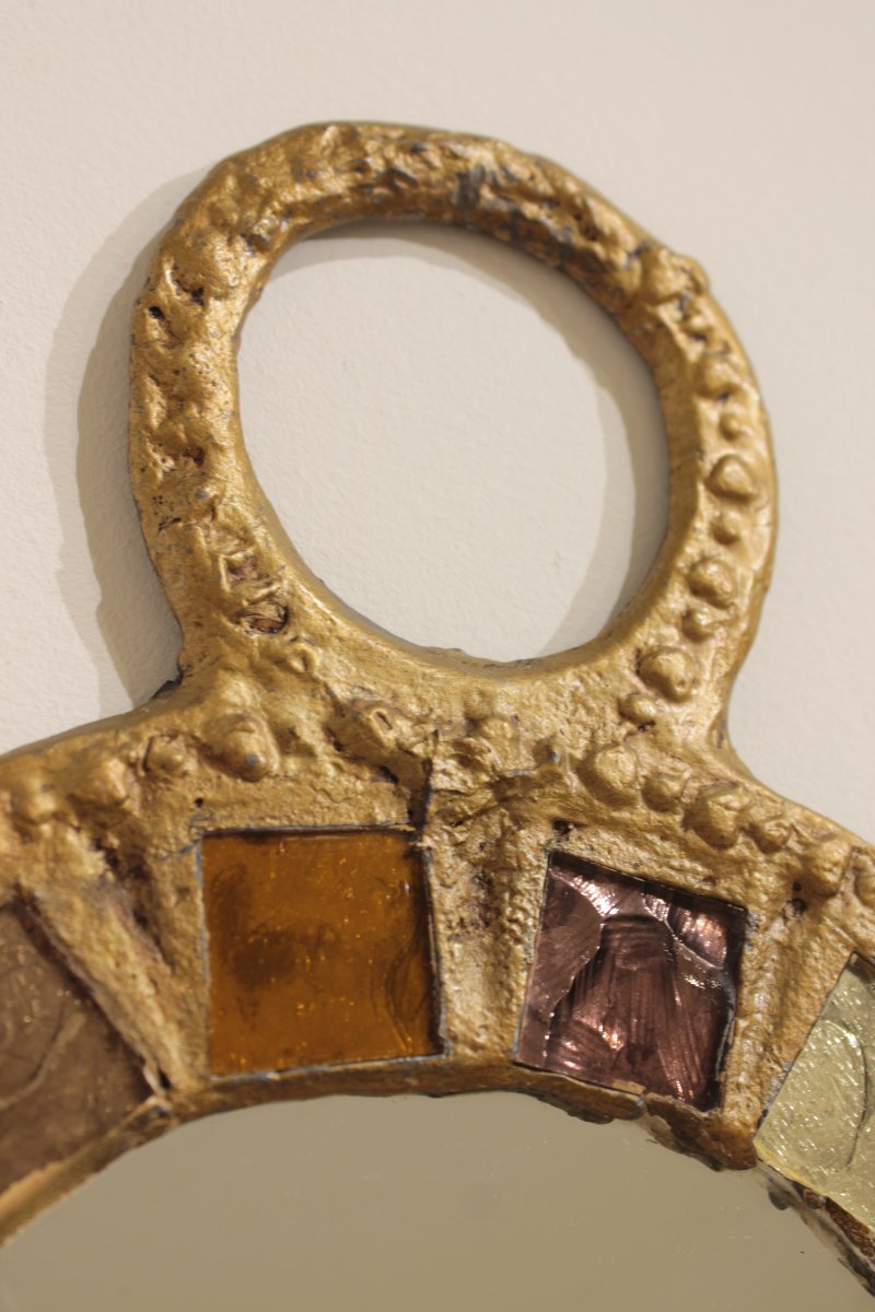 Miroir brutaliste en plomb et talosel de Irena Jaworska -photo-6