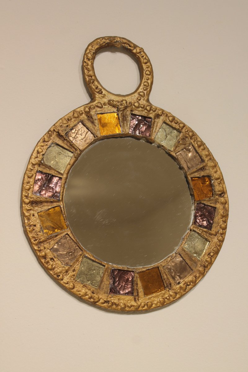 Miroir brutaliste en plomb et talosel de Irena Jaworska 