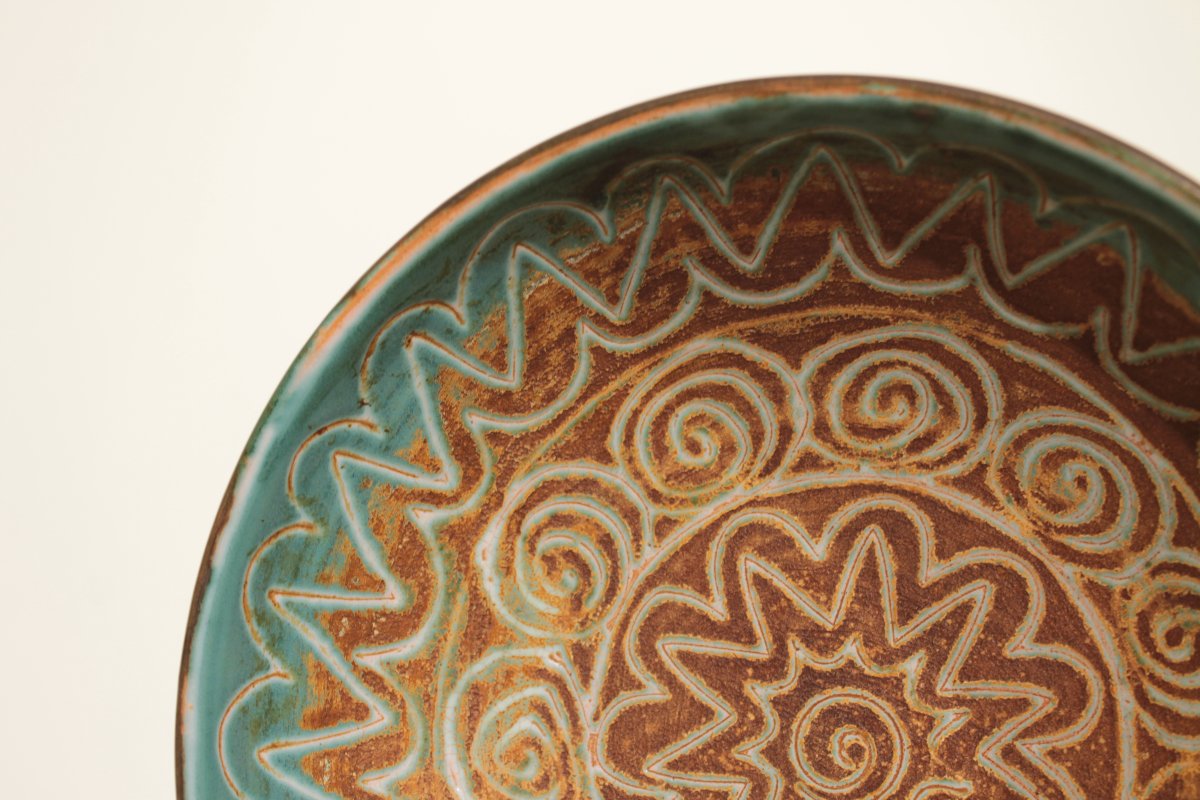 Bowl With Incised Decoration By Robert Picault, Vallauris -photo-3