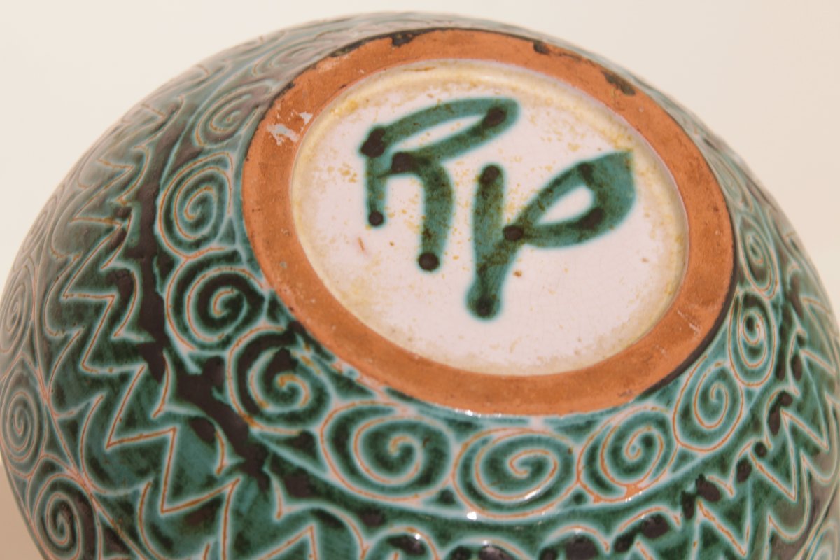 Bowl With Incised Decoration By Robert Picault, Vallauris -photo-1