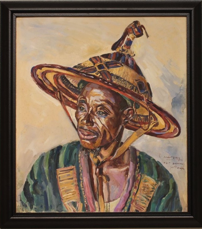 Grand portrait d'un Béninois au chapeau traditionnel de Pierre Matossy (1891-1969)
