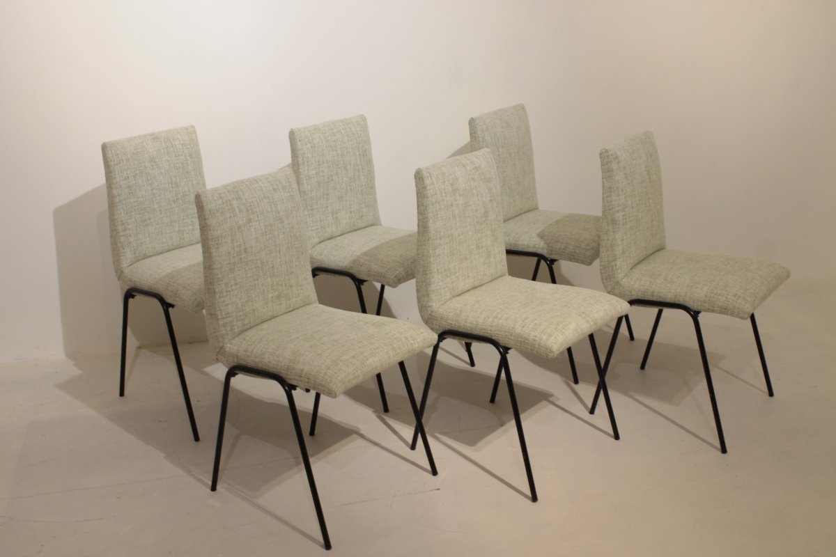 Ensemble de 6 chaises "Robert" de Pierre Guariche pour Meurop, 1961-photo-2