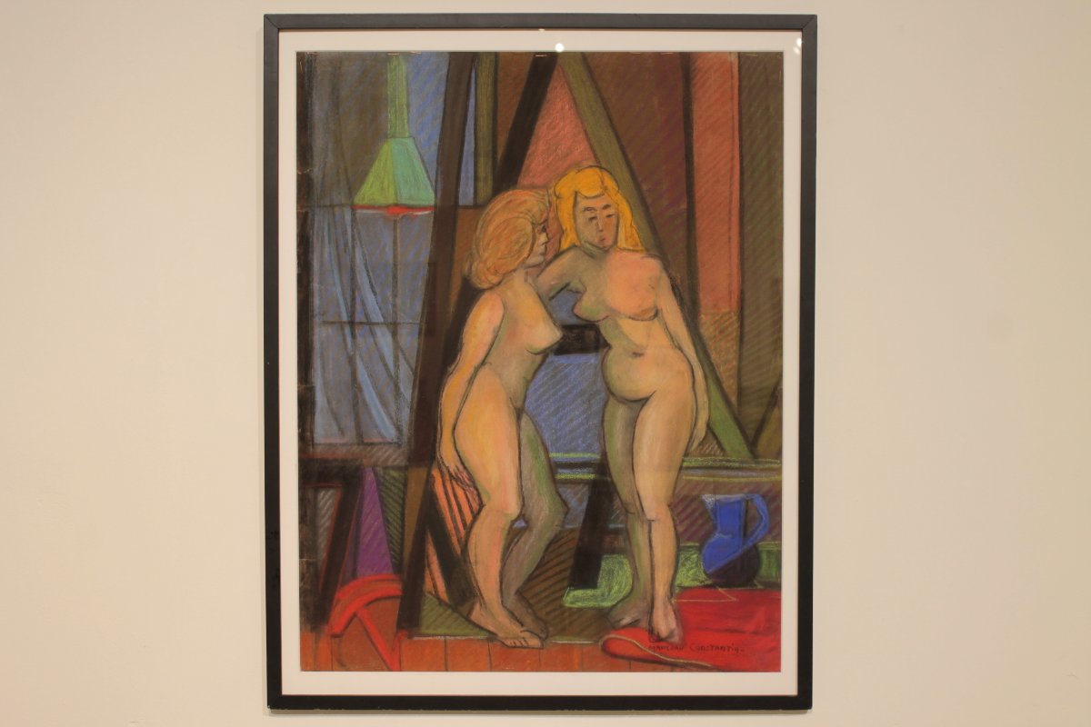 Pastel By Marceau Constantin Titled "les Deux Modèles Du Vert-galant – Paris," 1955.-photo-3