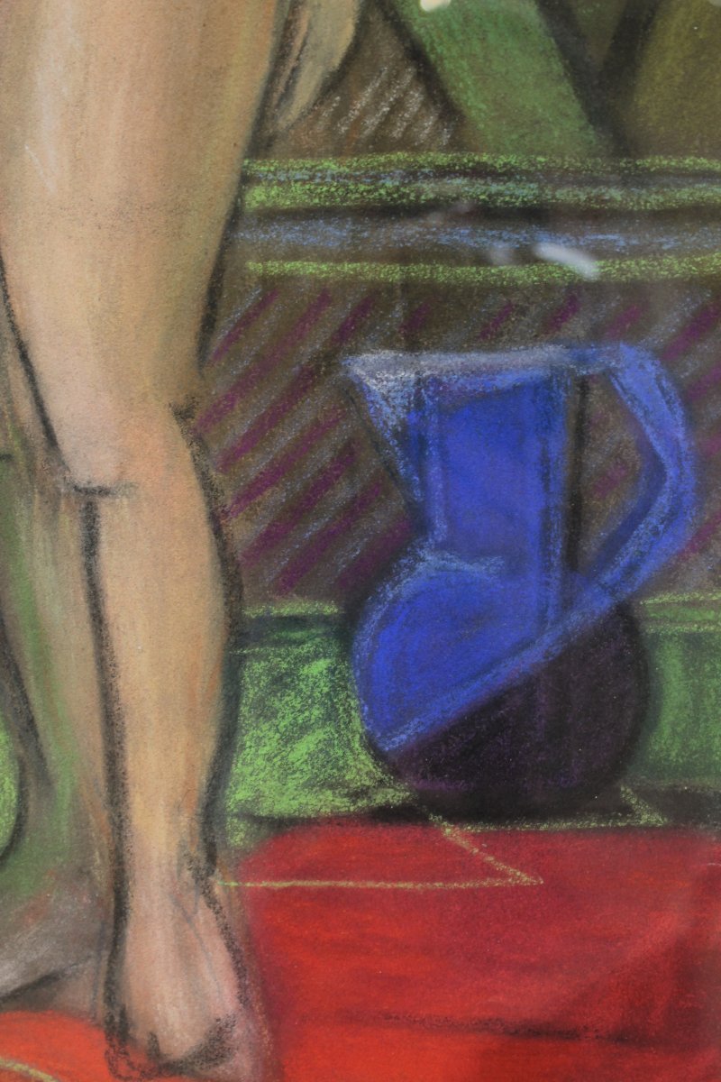 Pastel By Marceau Constantin Titled "les Deux Modèles Du Vert-galant – Paris," 1955.-photo-1