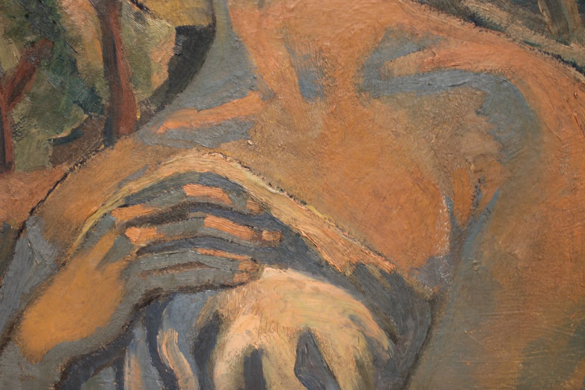Expressionist Portrait By Dieudonné Damoiseaux - Oil On Cardboard-photo-3