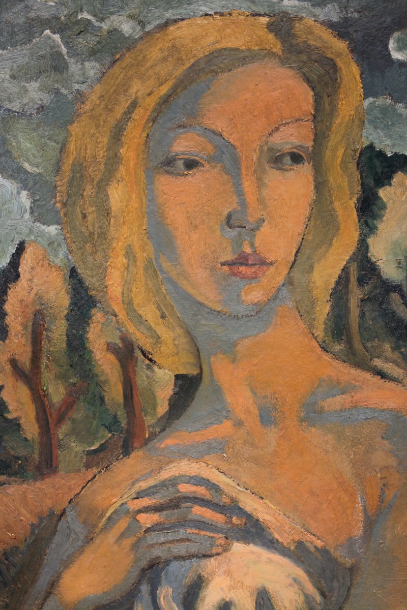 Expressionist Portrait By Dieudonné Damoiseaux - Oil On Cardboard-photo-4
