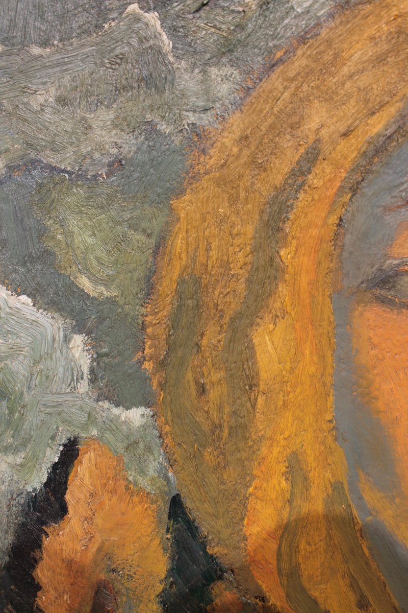 Expressionist Portrait By Dieudonné Damoiseaux - Oil On Cardboard-photo-5