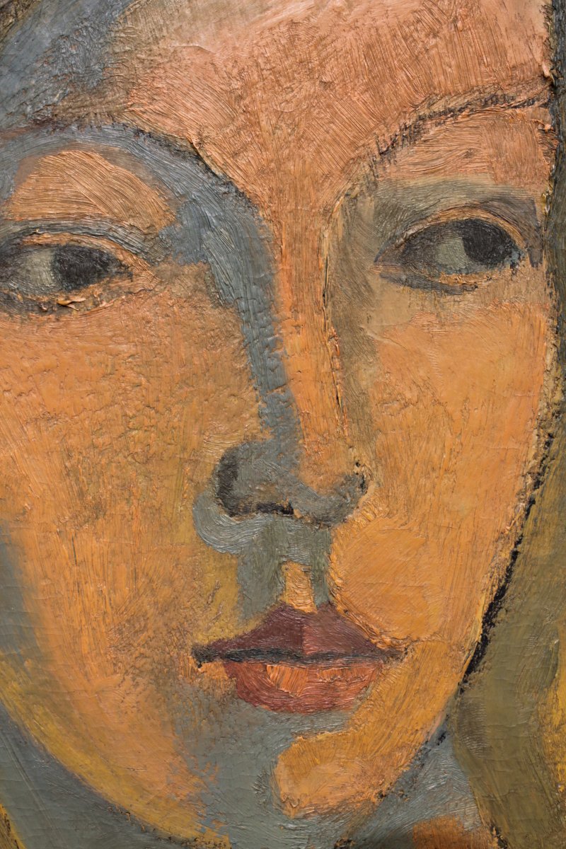 Expressionist Portrait By Dieudonné Damoiseaux - Oil On Cardboard-photo-6