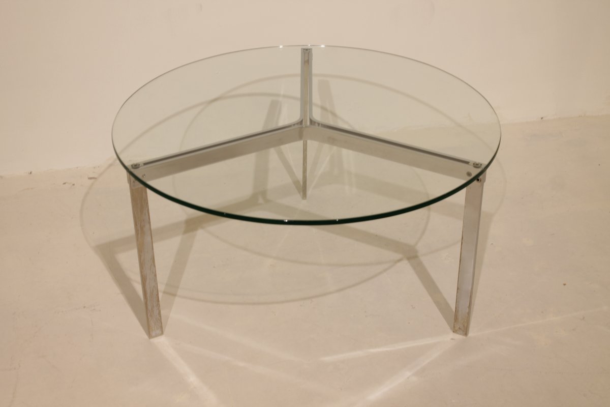 Glass And Nickel-plated Steel Coffee Table - 1950s/1960s-photo-2