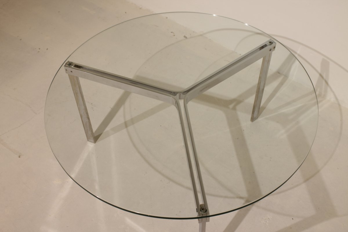 Glass And Nickel-plated Steel Coffee Table - 1950s/1960s-photo-4