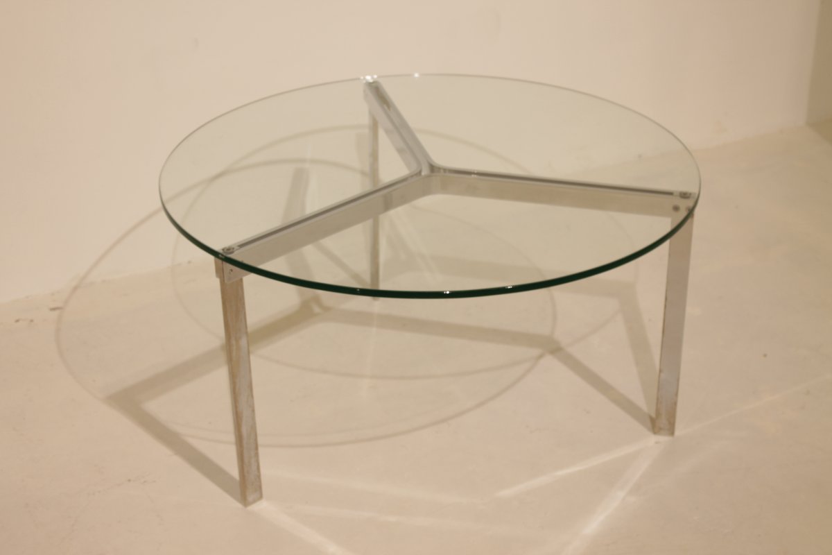 Glass And Nickel-plated Steel Coffee Table - 1950s/1960s-photo-2