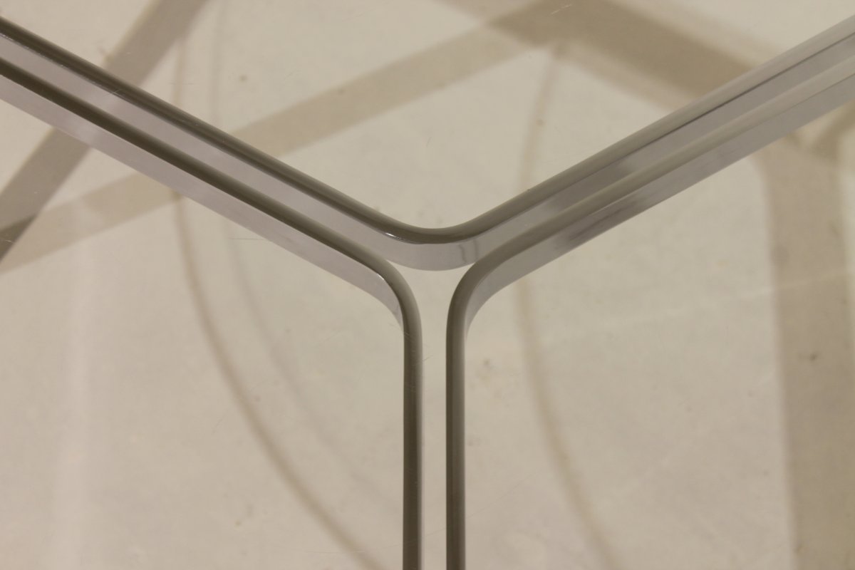 Glass And Nickel-plated Steel Coffee Table - 1950s/1960s-photo-4