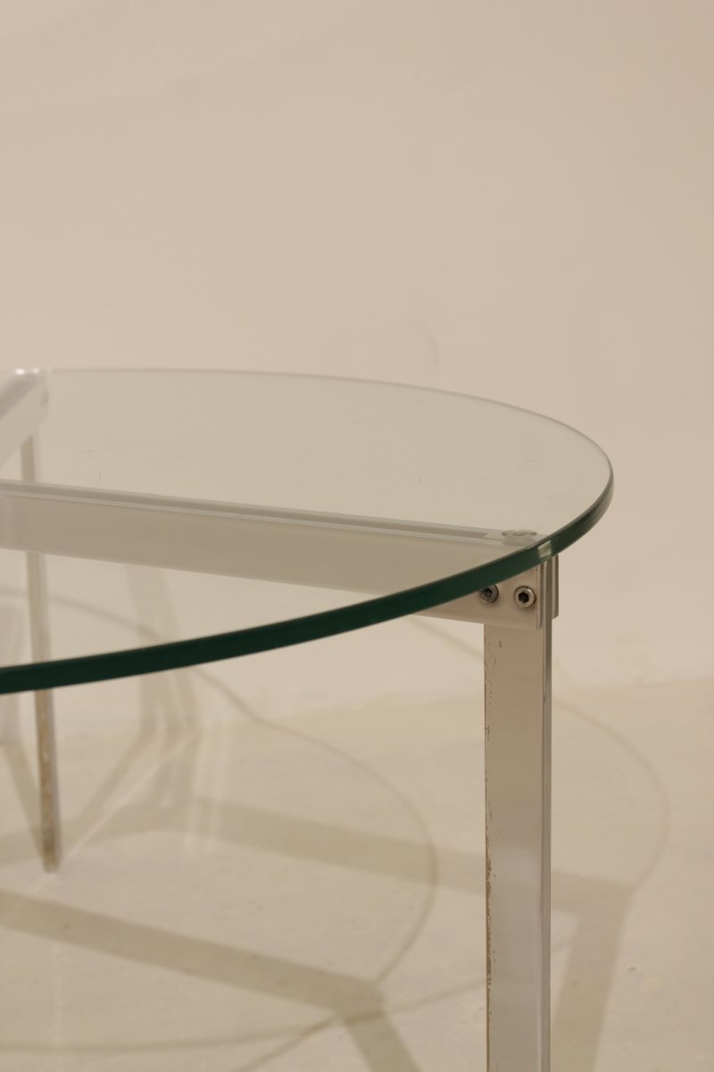 Glass And Nickel-plated Steel Coffee Table - 1950s/1960s-photo-5