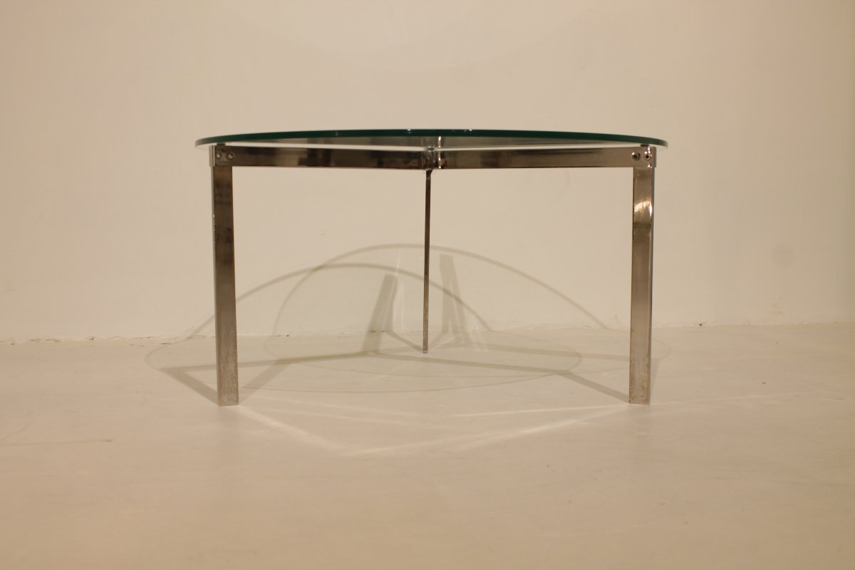 Glass And Nickel-plated Steel Coffee Table - 1950s/1960s-photo-6