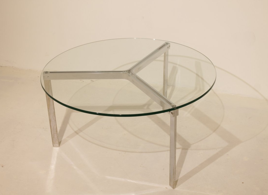 Glass And Nickel-plated Steel Coffee Table - 1950s/1960s