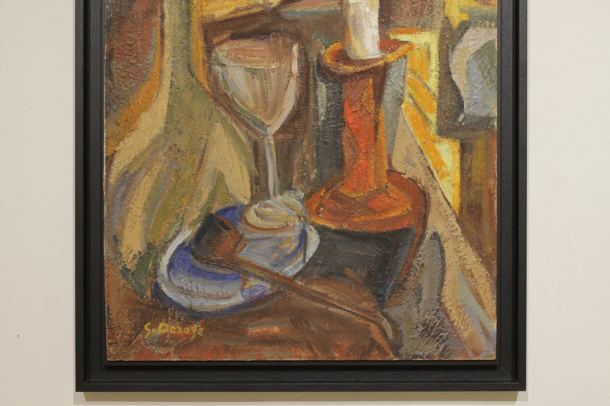 Signed Cubist Still Life - Oil On Panel -photo-3