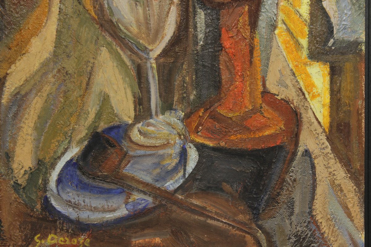 Signed Cubist Still Life - Oil On Panel -photo-4