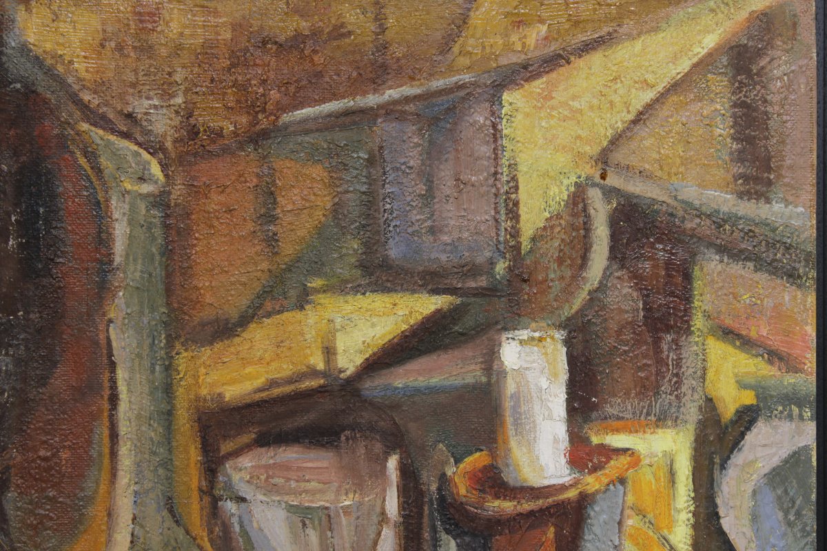 Signed Cubist Still Life - Oil On Panel -photo-2