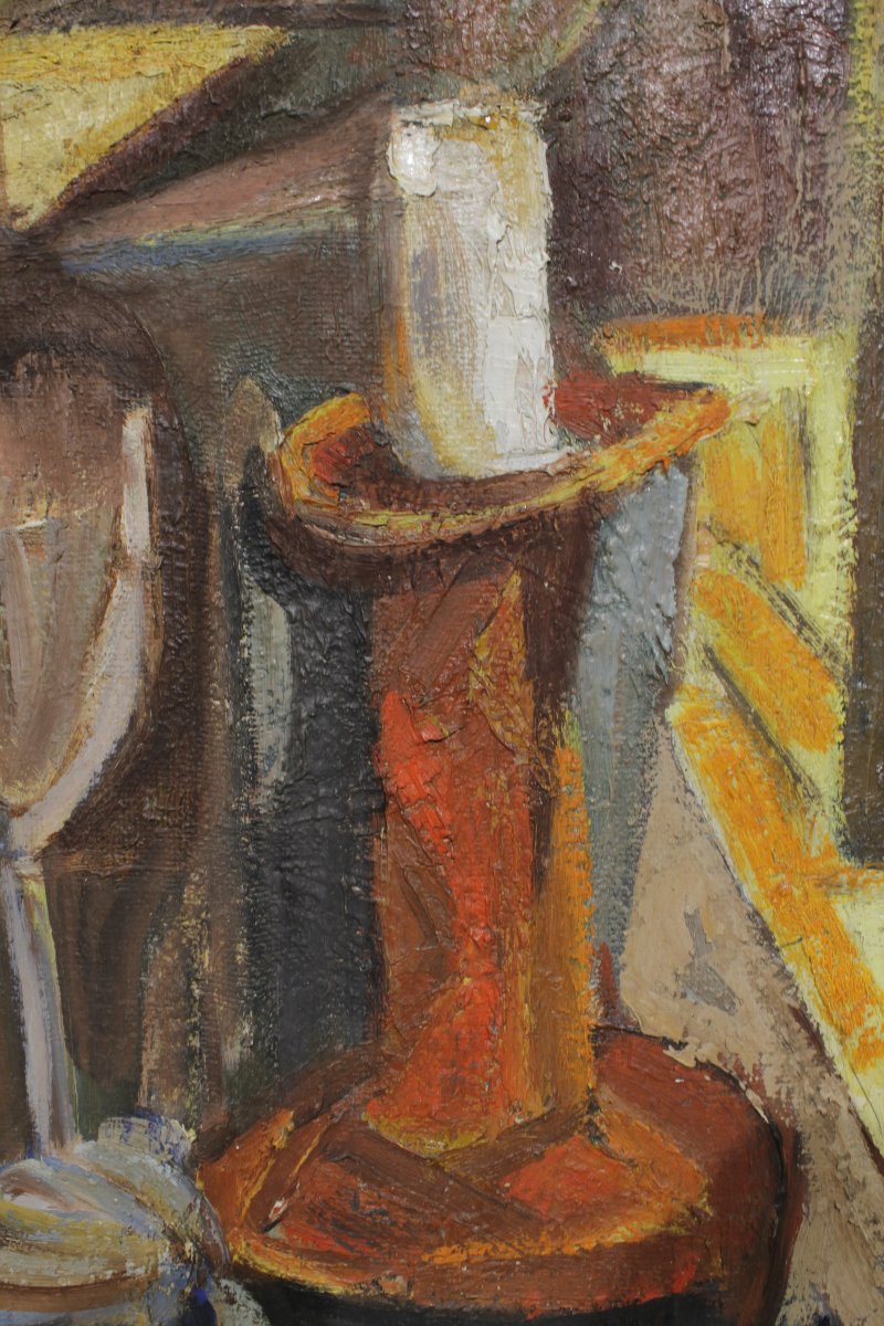 Signed Cubist Still Life - Oil On Panel -photo-8