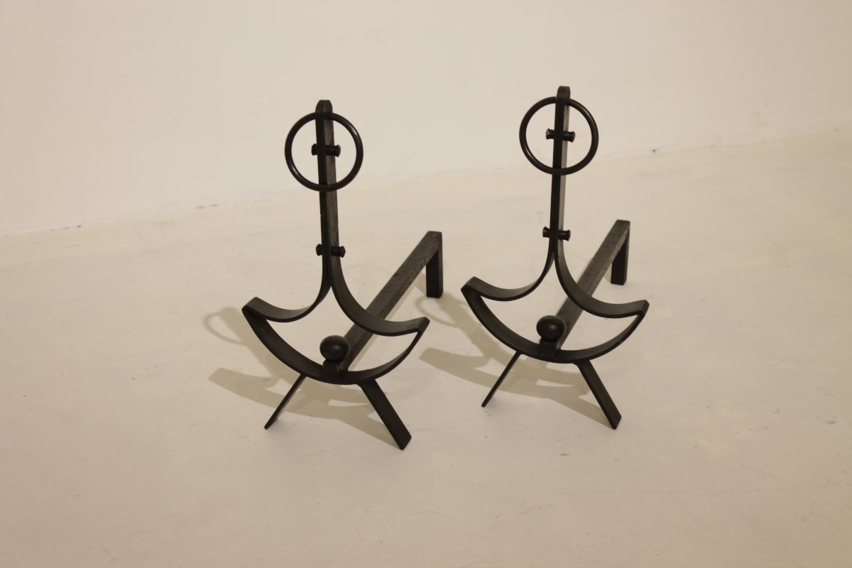 Pair Of Modernist Wrought-iron Andirons -photo-2