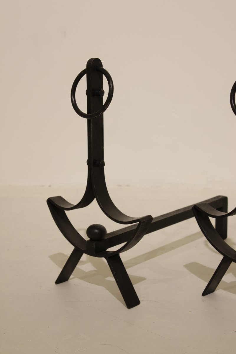 Pair Of Modernist Wrought-iron Andirons -photo-4