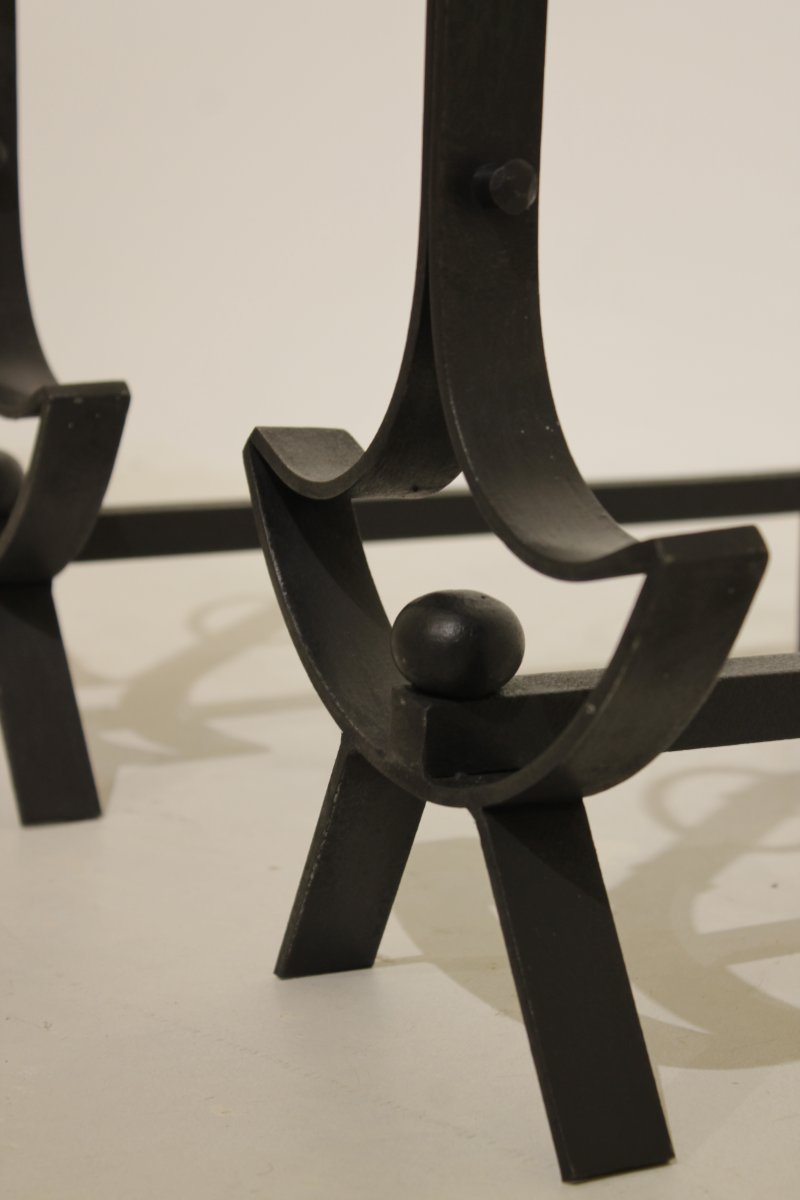 Pair Of Modernist Wrought-iron Andirons -photo-1