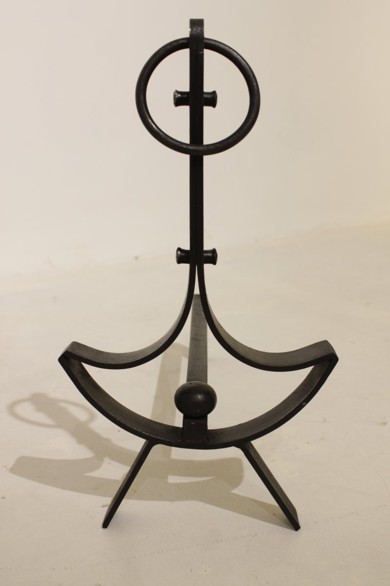 Pair Of Modernist Wrought-iron Andirons -photo-2