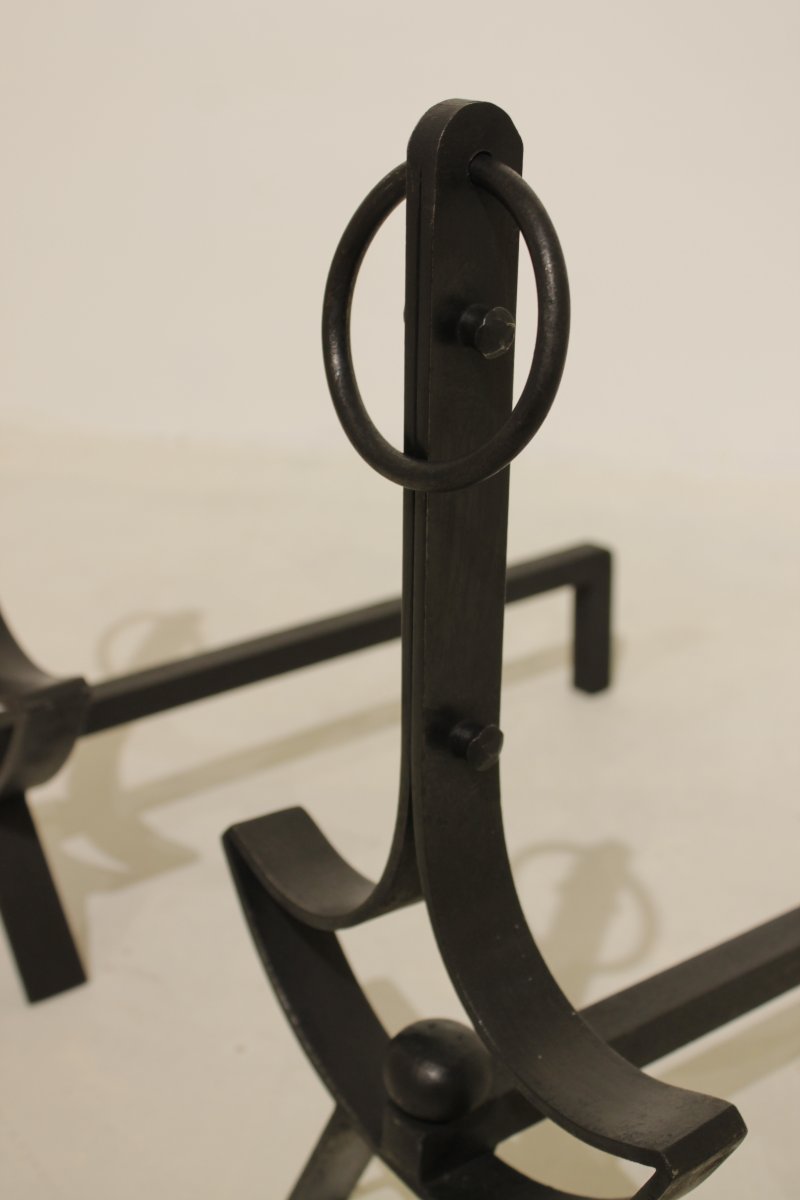 Pair Of Modernist Wrought-iron Andirons -photo-3