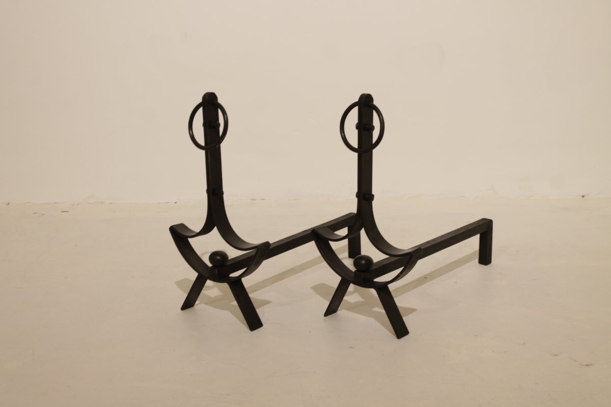 Pair Of Modernist Wrought-iron Andirons -photo-5
