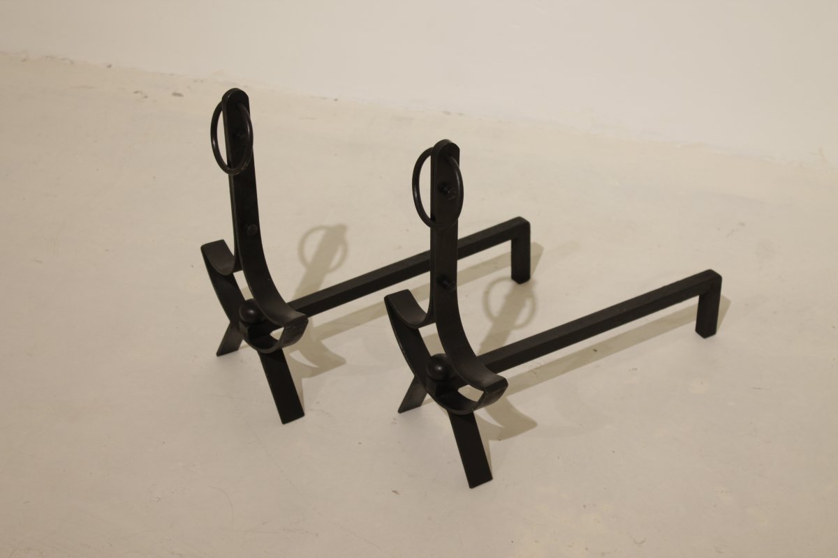 Pair Of Modernist Wrought-iron Andirons -photo-6