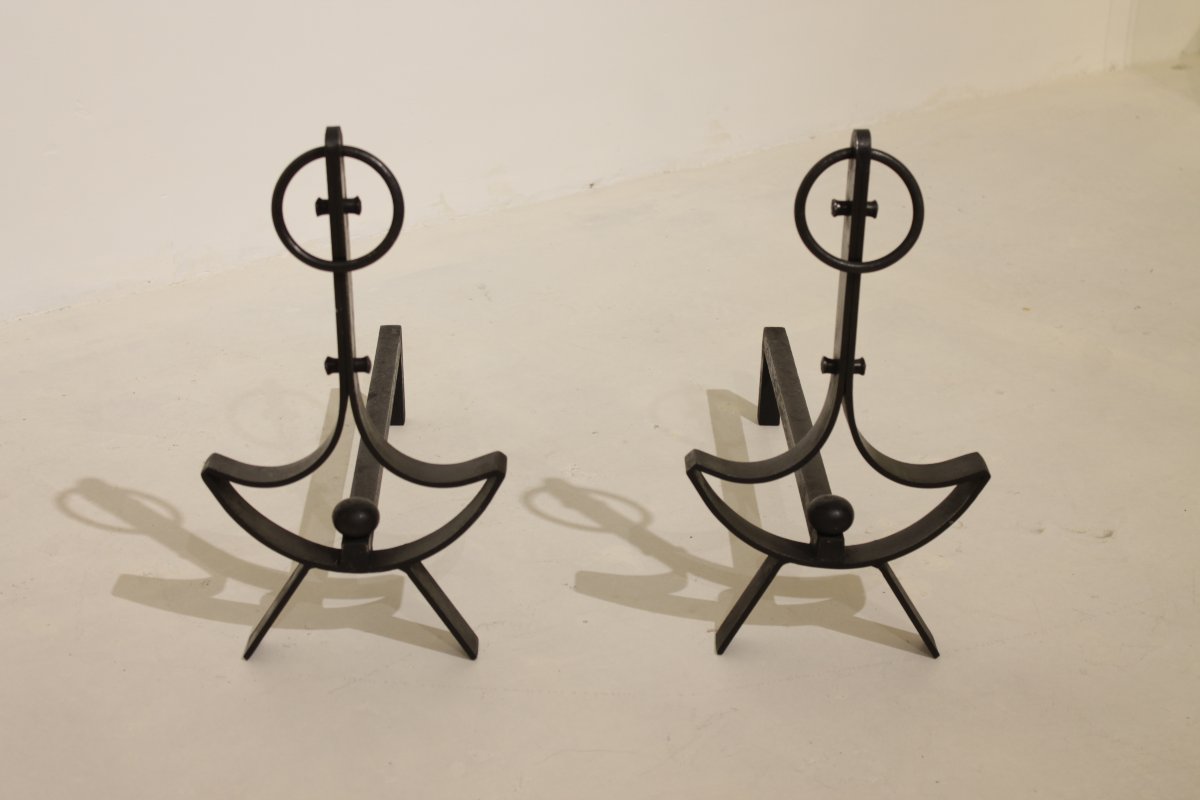 Pair Of Modernist Wrought-iron Andirons -photo-8