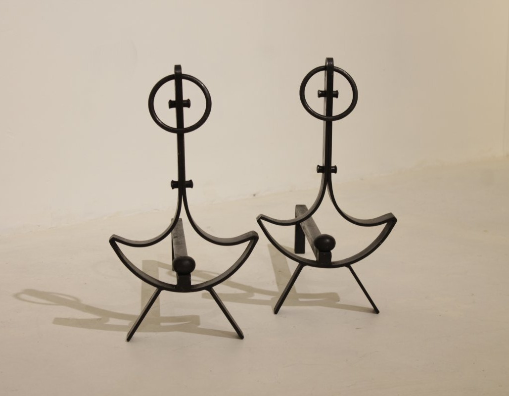Pair Of Modernist Wrought-iron Andirons 