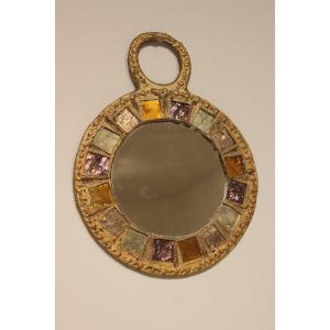 Miroir brutaliste en plomb et talosel de Irena Jaworska 
