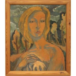 Expressionist Portrait By Dieudonné Damoiseaux - Oil On Cardboard
