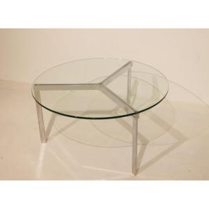 Glass And Nickel-plated Steel Coffee Table - 1950s/1960s