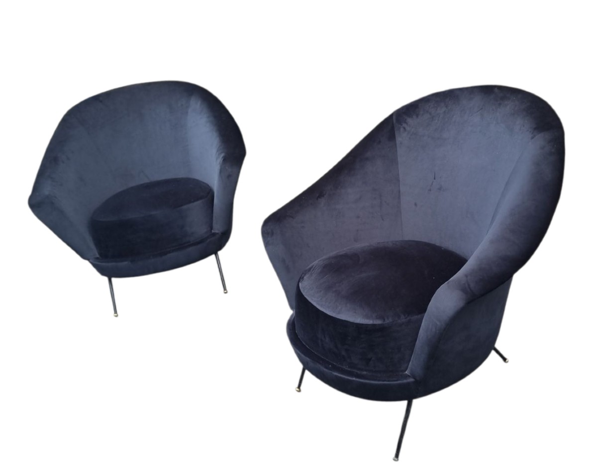 PAIRE DE FAUTEUILS 1960 velours noir-photo-6