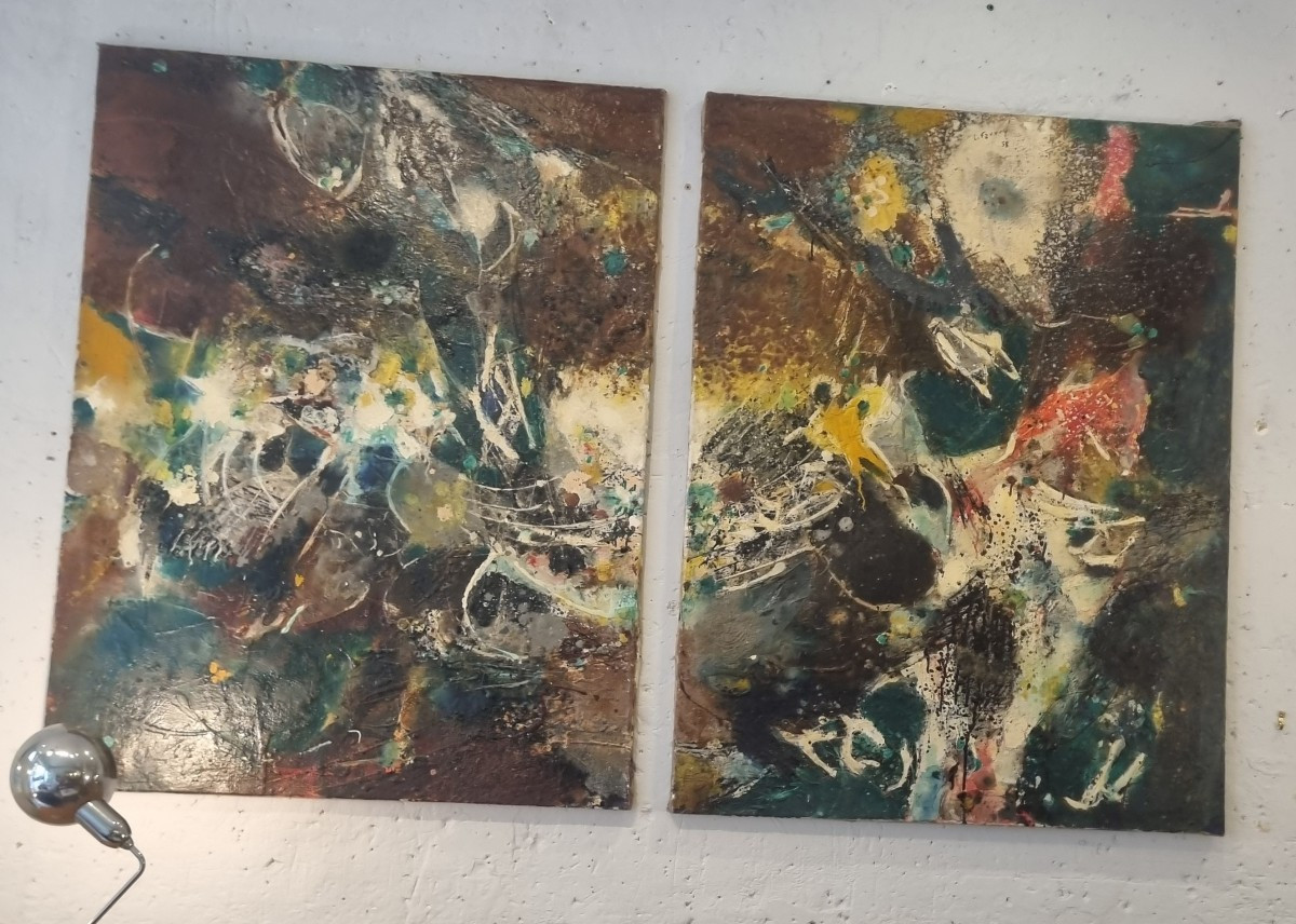 1960 French Abstraction 2 Paintings-photo-2
