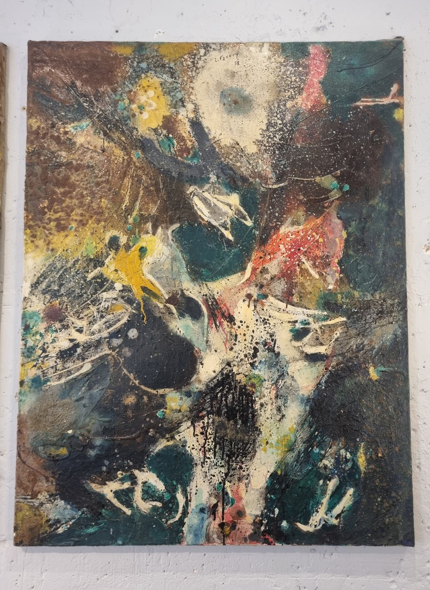 1960 French Abstraction 2 Paintings-photo-4