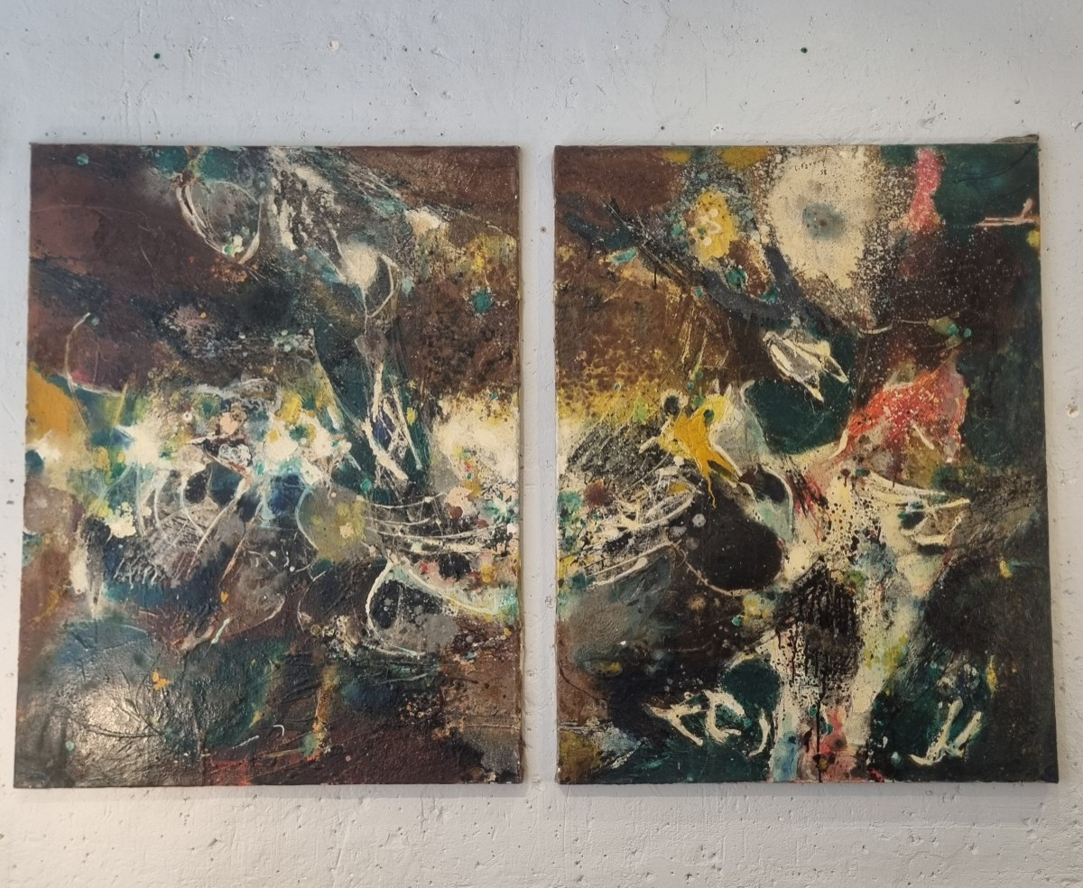 1960 French Abstraction 2 Paintings