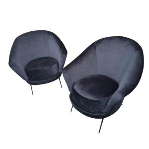 PAIRE DE FAUTEUILS 1960 velours noir