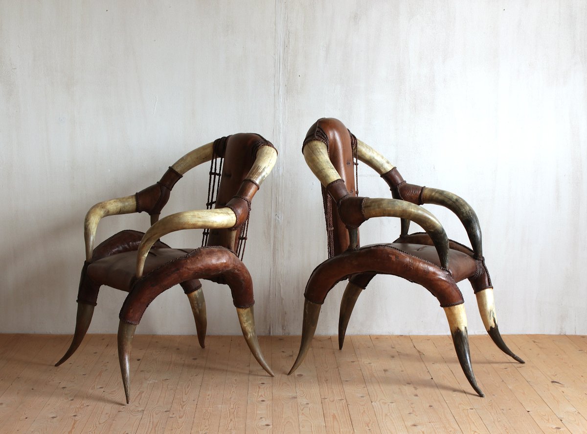 Pair de fauteuils Buffalo style Michel Hailard-photo-1