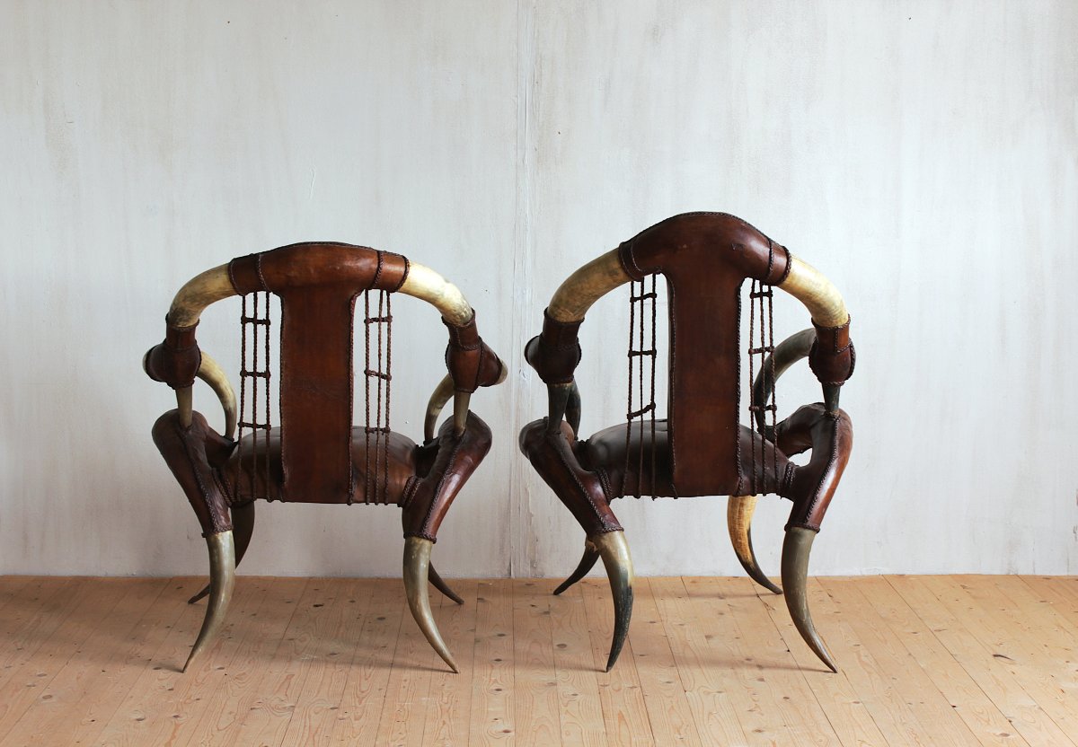 Pair de fauteuils Buffalo style Michel Hailard-photo-2